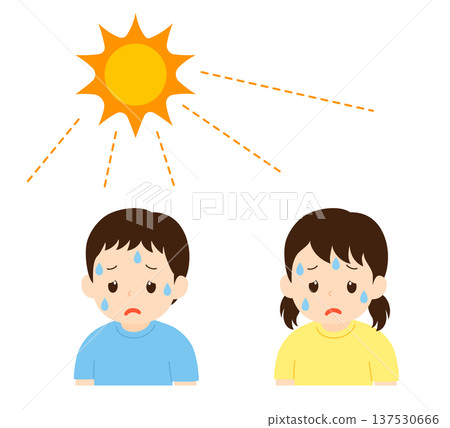 孩子們被酷暑和強烈的陽光曬得筋疲力盡。 137530666