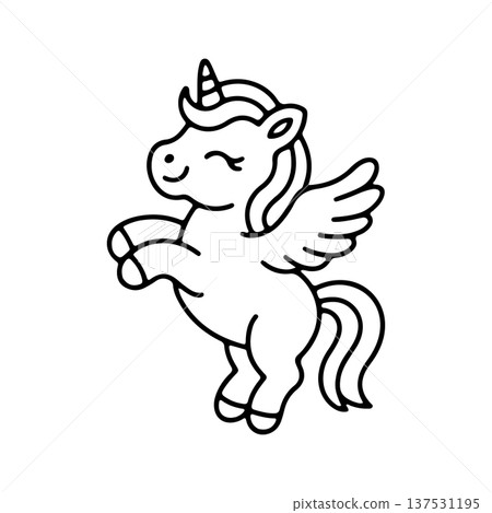 Cute unicorn with wings prancing joyfully in a whimsical fantasy setting Cute unicorn with wings prancing joyfully in a whimsical fantasy setting 137531195