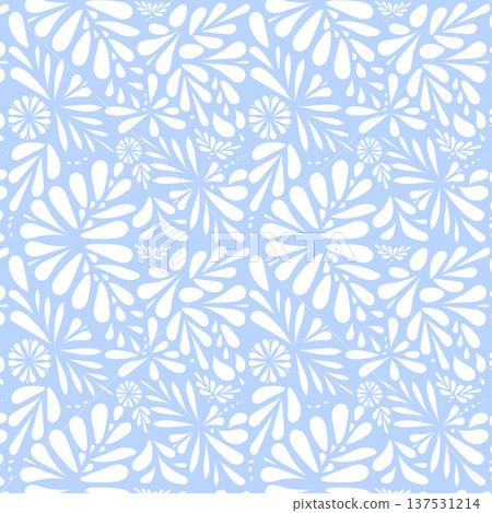 Minimalist folk art style blue flower background 137531214