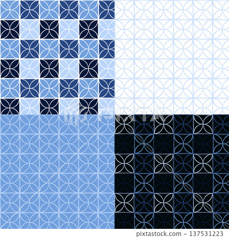 Set of four blue geometric seamless patterns with circle ornaments Set of four blue geometric seamless patterns with circle ornaments 137531223