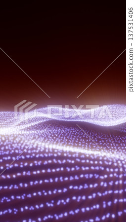 Futuristic red data wave made of glowing dots and particles forming a flowing digital landscape background Futuristic red data wave made of glowing dots and particles forming a flowing digital landscape background 137531406