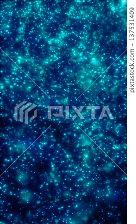 Abstract teal and blue glowing particle field with sparkling bokeh dots, creating a dreamy underwater or cosmic dust background with soft haze and depth 137531409