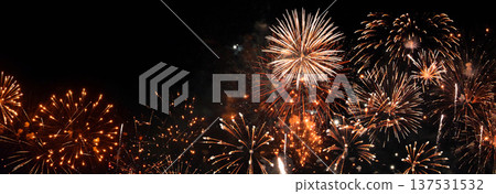 Banner Golden Firework celebrate anniversary independence day night time celebrate national holiday. Countdown 2024 party time event. Happy new year 2025 4th of july holiday festival with copy space Banner Golden Firework celebrate anniversary independence day night time celebrate national holiday. Countdown 2024 party time event. Happy new year 2025 4th of july holiday festival with copy space 137531532