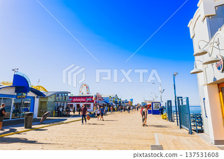 Santa Monica Pier on a holiday in Los Angeles (some soft focus) 137531608
