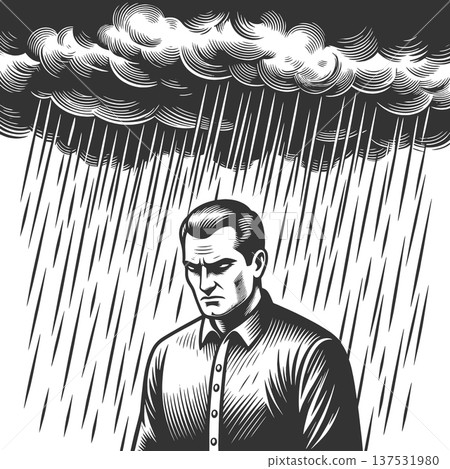 Man Standing Under Heavy Storm Rain raster Man Standing Under Heavy Storm Rain raster 137531980