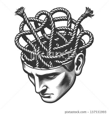 Human Head Filled With Tangled Rope Thoughts Human Head Filled With Tangled Rope Thoughts 137531993