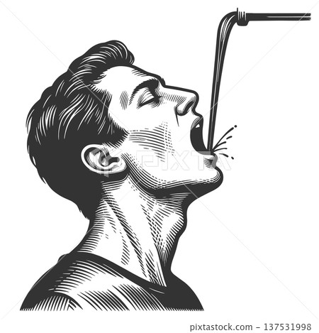 Man Drinking Water From Pipe raster illustration Man Drinking Water From Pipe raster illustration 137531998