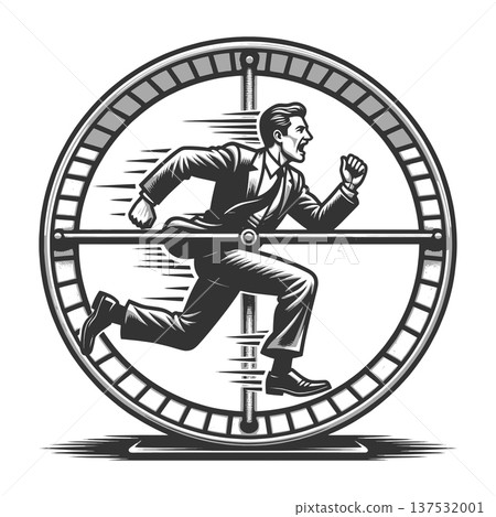 Businessman Running in Hamster Wheel Work Cycle Businessman Running in Hamster Wheel Work Cycle 137532001