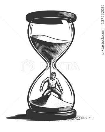 Man Trapped Inside Giant Hourglass Time Concept 137532022