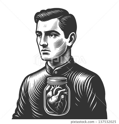 Man With Heart In Jar sketch vector illustration Man With Heart In Jar sketch vector illustration 137532025