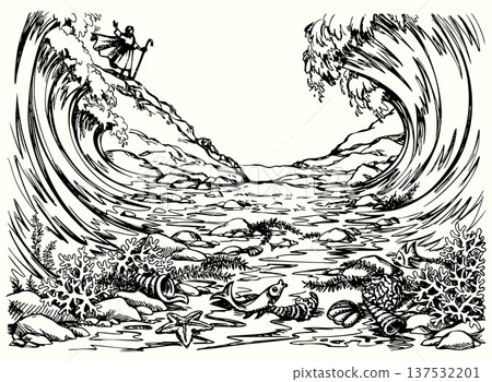 Vector drawing. Moses by the Sea Vector drawing. Moses by the Sea 137532201