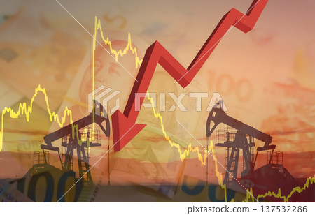 Crude mining concept of falling oil prices on trading exchange. Falling oil prices during war. Crude mining concept of falling oil prices on trading exchange. Falling oil prices during war. 137532286