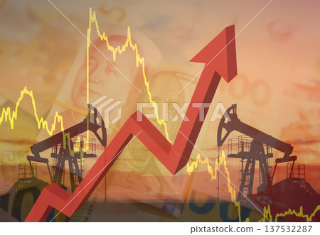Crude mining concept of falling oil prices on trading exchange. Falling oil prices during war.  137532287