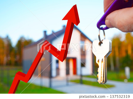 Graph with red arrow symbolizes rising home prices or rising mortgage interest rates. Graph with red arrow symbolizes rising home prices or rising mortgage interest rates. 137532319