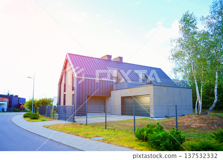 Modern residential house in barnhouse style. Premium Suburban Scandi home.  137532332