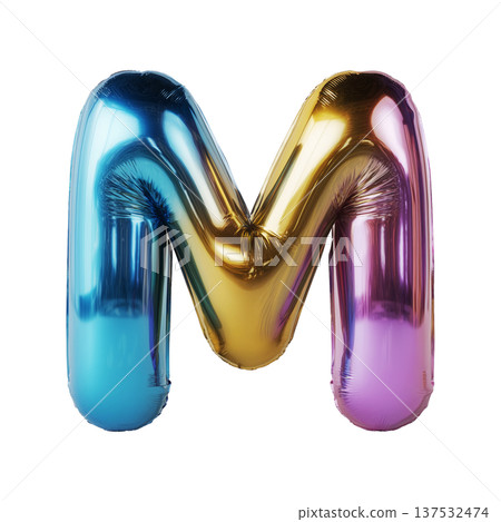 Multicolor metallic inflated balloon letter M shown in glossy style isolated on white background, celebration and festive concept 137532474