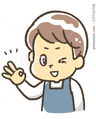 A man in an apron making an ok sign A man in an apron making an ok sign 137532708