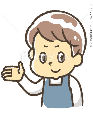 A man in an apron giving directions 137532709