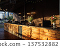 Rooftop Bar Terrace with Wooden Counter and Sunset Glow 137532882