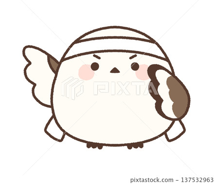 一隻長尾山雀戴著白色頭帶，昂著頭歡呼雀躍 137532963