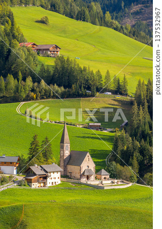 Iconic Church Saint Magdalena in Dolomites Italy Iconic Church Saint Magdalena in Dolomites Italy 137532967