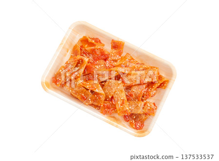 Pack of tsukudani (simmered fish paste) with small shrimp [white background, cutout] 137533537
