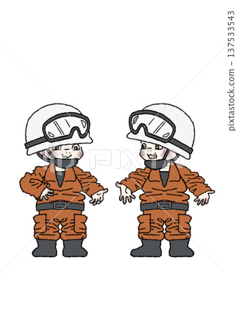 A full-body illustration of a child happy to wear a rescue team uniform during a job experience (transparent background) A full-body illustration of a child happy to wear a rescue team uniform during a job experience (transparent background) 137533543