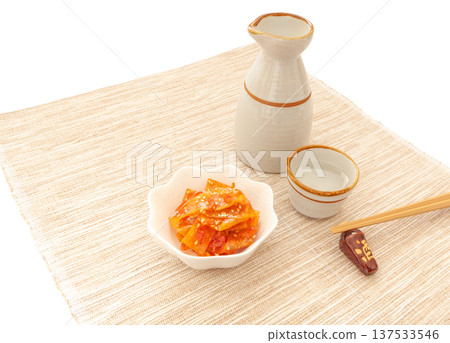 Fish paste tsukudani with small shrimp and sake [white background] 137533546