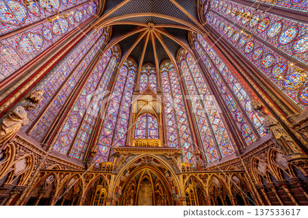 sainte-chapelle stained glasses windows, Paris, France 137533617