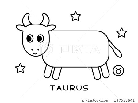 可愛的金牛座黑白插圖 可愛的金牛座黑白插圖 137533641