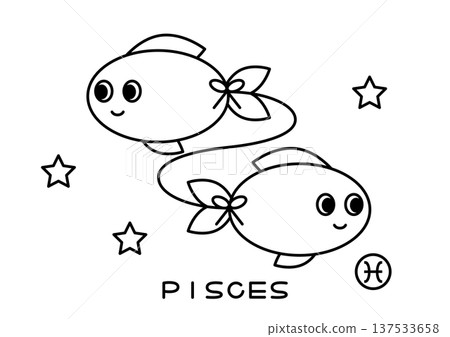 可愛的黑白雙魚座插畫 可愛的黑白雙魚座插畫 137533658