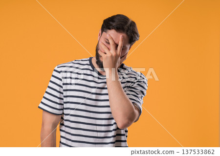 Disappointed Sad Man, Facepalm Gesture, Like No, I Forgot. Unhappy Ashamed Disappointed Sad Man, Facepalm Gesture, Like No, I Forgot. Unhappy Ashamed 137533862