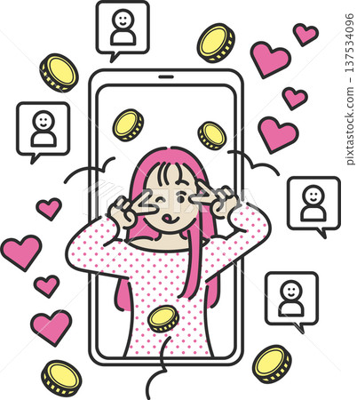Illustration of a female influencer making money through live streaming Illustration of a female influencer making money through live streaming 137534096