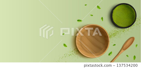 Green matcha tea, vector bg with powder splash Green matcha tea, vector bg with powder splash 137534200