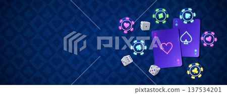 Neon casino items glowing on gambling background 137534201