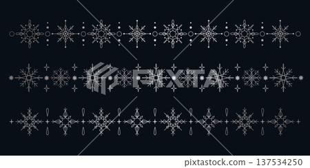 Silver snowflake borders, winter seamless patterns Silver snowflake borders, winter seamless patterns 137534250