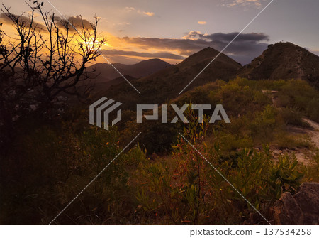 Sunset sky over Angel Mountain Nui Co Tien peaks Nha Trang Vietnam 137534258
