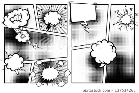 Comic book layout with burst effects Comic book layout with burst effects 137534263