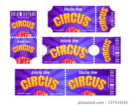 Vintage circus ticket borders with yellow letters Vintage circus ticket borders with yellow letters 137534291