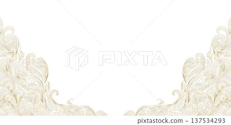 Elegant gold wave line pattern, white background, abstract Japanese curves and flowing shapes. Luxury vector design fluid lines, geometric deco elements, fancy ocean graphic. Elegant gold wave line pattern, white background, abstract Japanese curves and flowing shapes. Luxury vector design fluid lines, geometric deco elements, fancy ocean graphic. 137534293