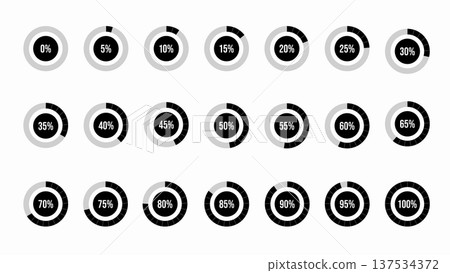 Set of Circular Loading Progress Bar Icons from 0 to 100 Percent 137534372