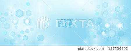 Health care or medical abstract background with hexagons, lines and dots. Scientific innovation banner template concept. Biology and pharmaceutical technology background. Vector illustration. Health care or medical abstract background with hexagons, lines and dots. Scientific innovation banner template concept. Biology and pharmaceutical technology background. Vector illustration. 137534392
