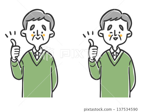 一位老年男子做出表示贊同的手勢,上半身,向量 一位老年男子做出表示贊同的手勢,上半身,向量 137534590