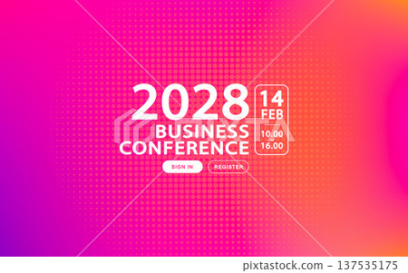 Pink and orange halftone background for business conference invitations. Modern vector template for corporate webinar banners, digital summits, and online event announcements. Pink and orange halftone background for business conference invitations. Modern vector template for corporate webinar banners, digital summits, and online event announcements. 137535175