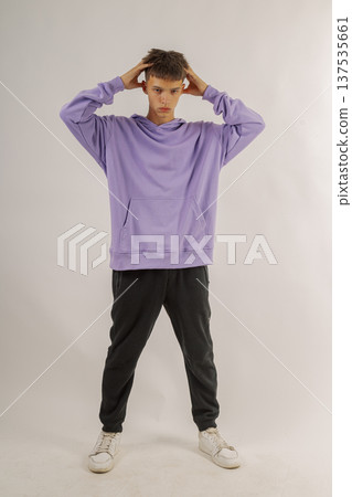 Handsome young guy in stylish clothes on white 137535661