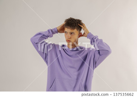 Handsome young guy in stylish clothes on white 137535662