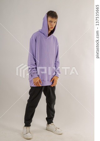 Handsome young guy in stylish clothes on white 137535665