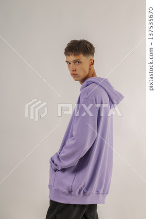 Handsome young guy in stylish clothes on white Handsome young guy in stylish clothes on white 137535670