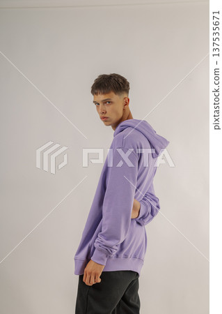 Handsome young guy in stylish clothes on white 137535671