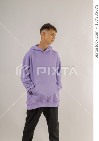Handsome young guy in stylish clothes on white 137535675